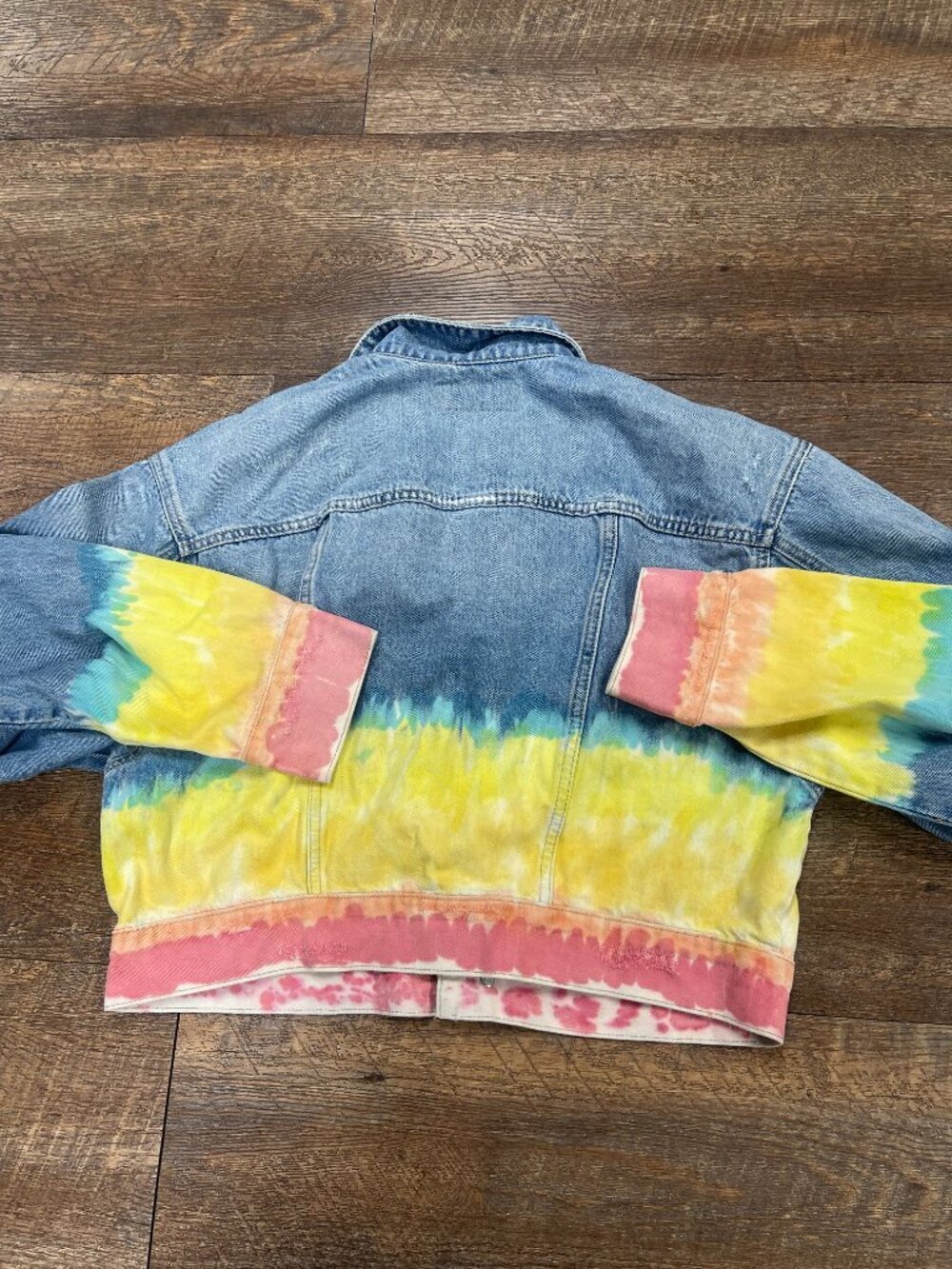 BLANKNYC Rainbow Dip Dye Cropped Denim Jacket Medium - Picture 2 of 8